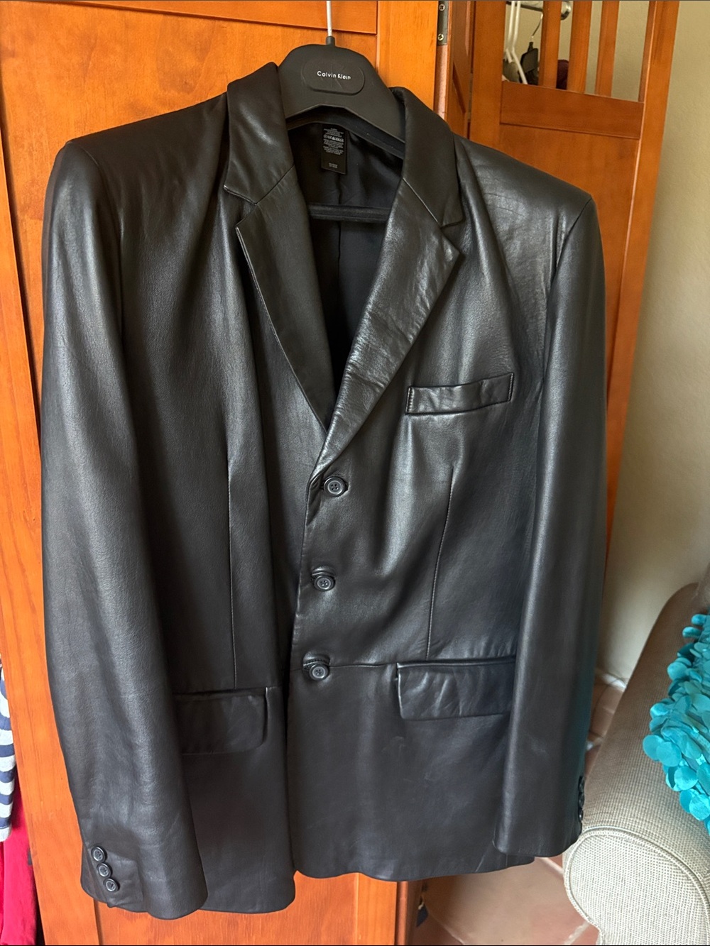 Claiborne Men's Black Leather Blazer - Three-Button Sport Coat